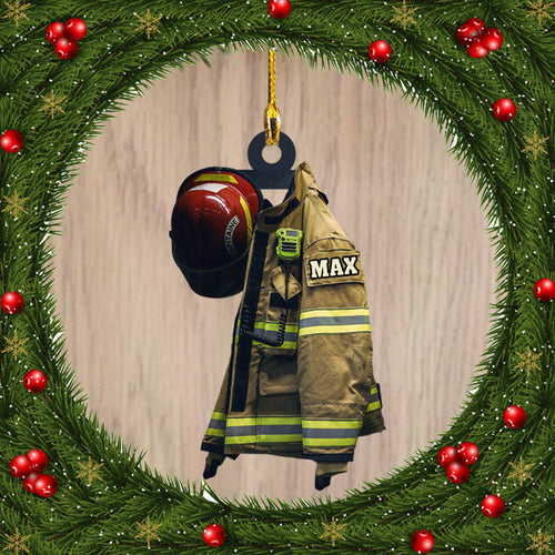 Ornament - Personalized Name Firefighter Ornament Hanger Decor, Custom Shaped Flat Ornament Christmas, Christmas Decor