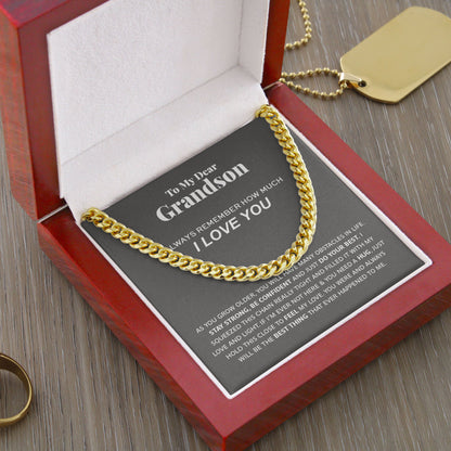 Necklace for Grandson - To My Dear Grandson Necklace I Love You, Gift for Grandson Cuban Link Chain Necklace