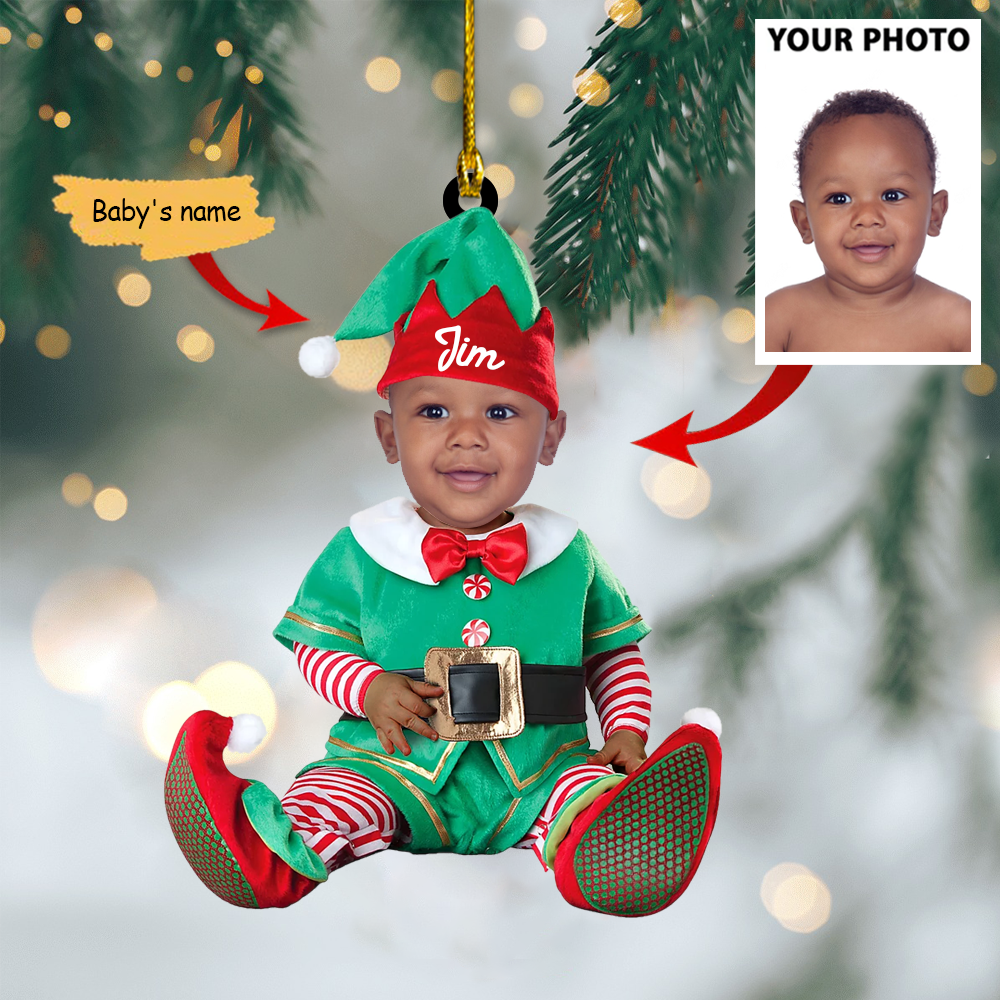 Godmerch- Ornament - Cute Baby Elf Ornament Custom Name Christmas Ornament