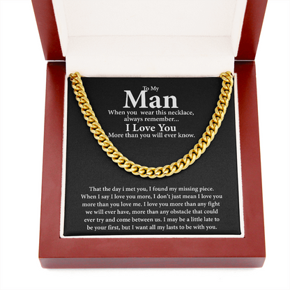 To My Man I Love You More Than You Will Never Know Cuban Link Chain Necklace XL029B