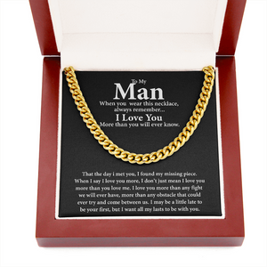 To My Man I Love You More Than You Will Never Know Cuban Link Chain Necklace XL029B