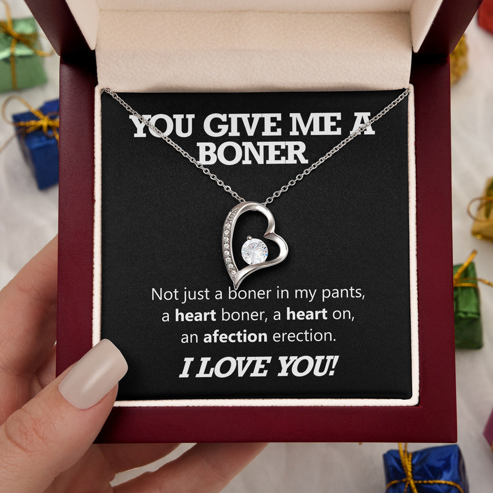 Girlfriend Wife Necklace Gift - You Give Me A Boner - Funny Valentines Day Gift I Love You Forever Love Necklace, Valentine Gift for Her