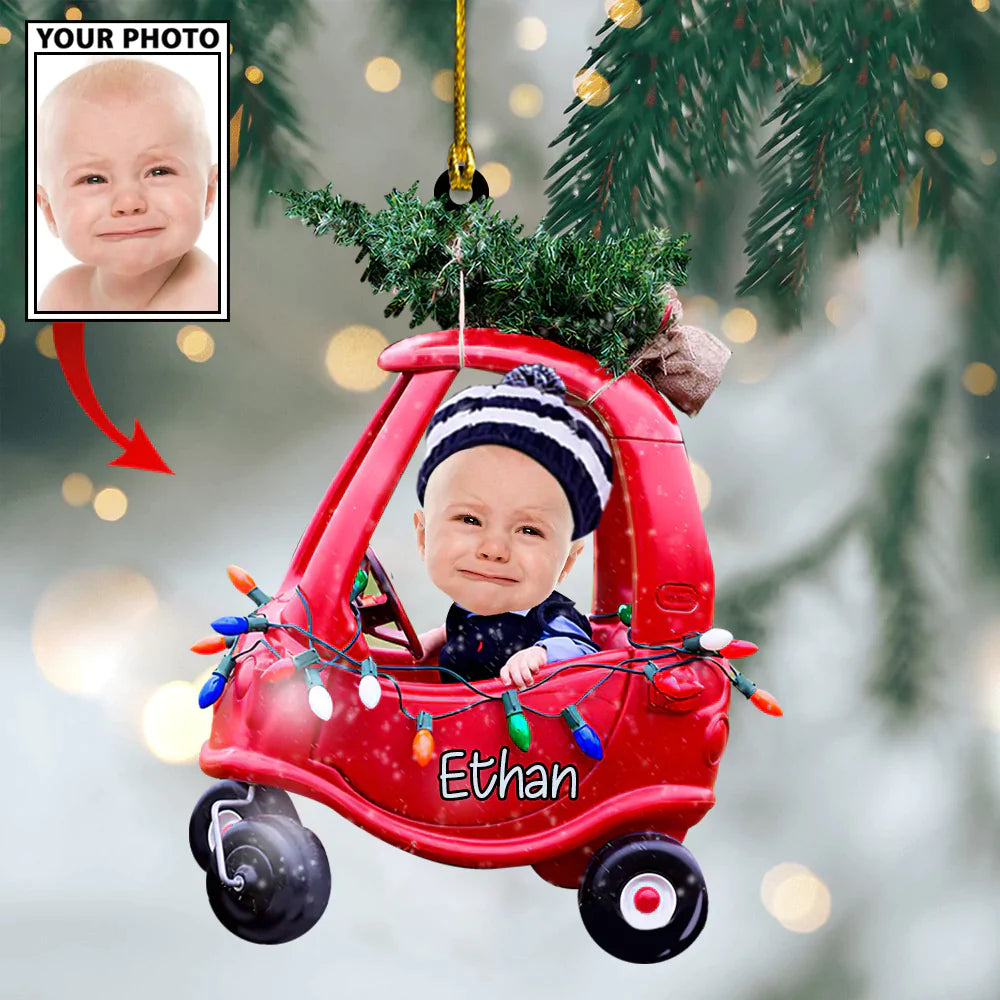 Custom Christmas Photo Baby Pine Tree On Little Truck Ornament LTP01