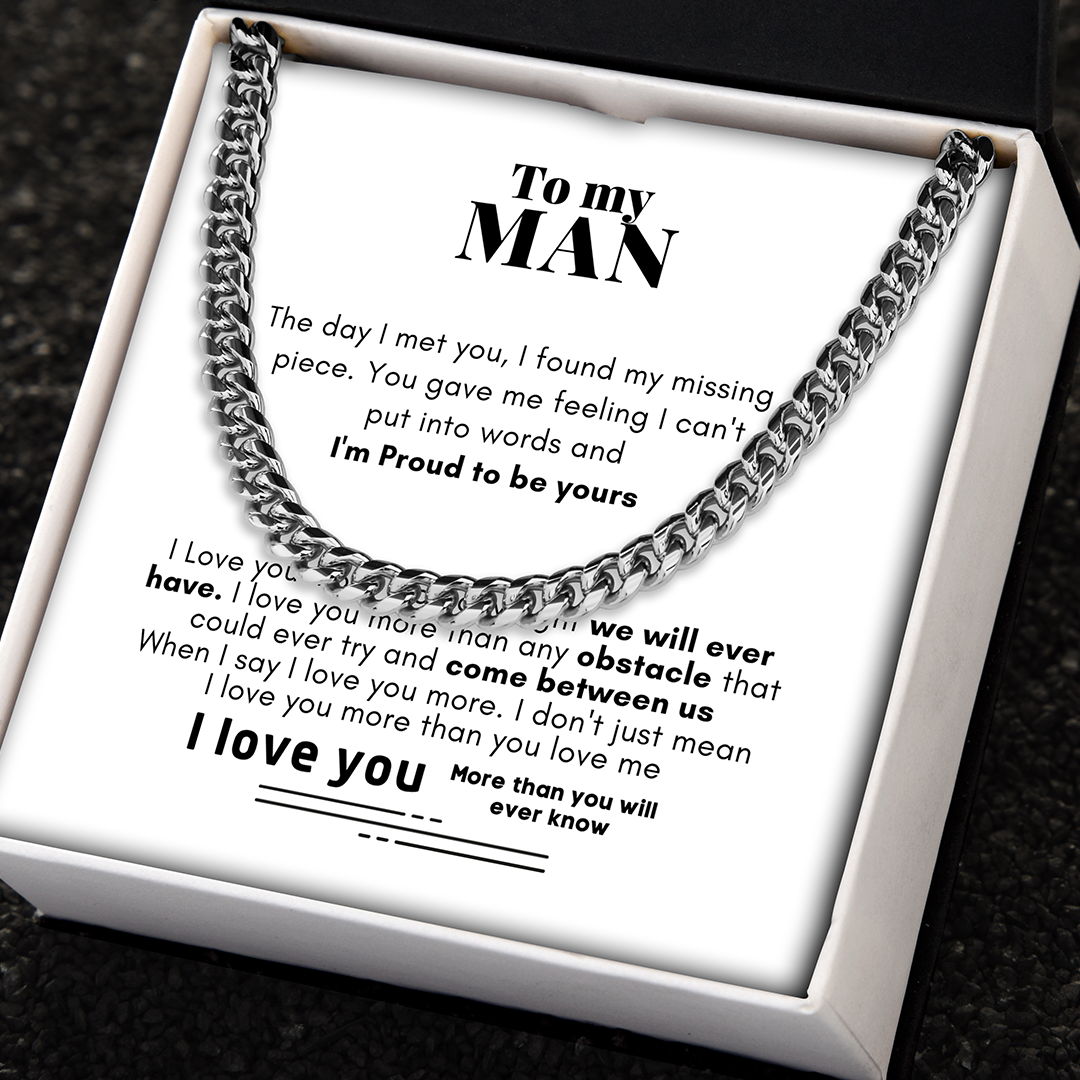 To My Man Cuban Link Chain Necklace - Gift for Man, Husband, Boyfriend, Necklace for Man