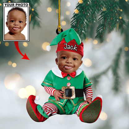Custom Baby Cartoon Boy Cute Photo With Name for Christmas Ornament