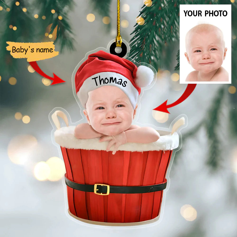 Cute Baby Santa Ornament Custom Name Christmas Ornament