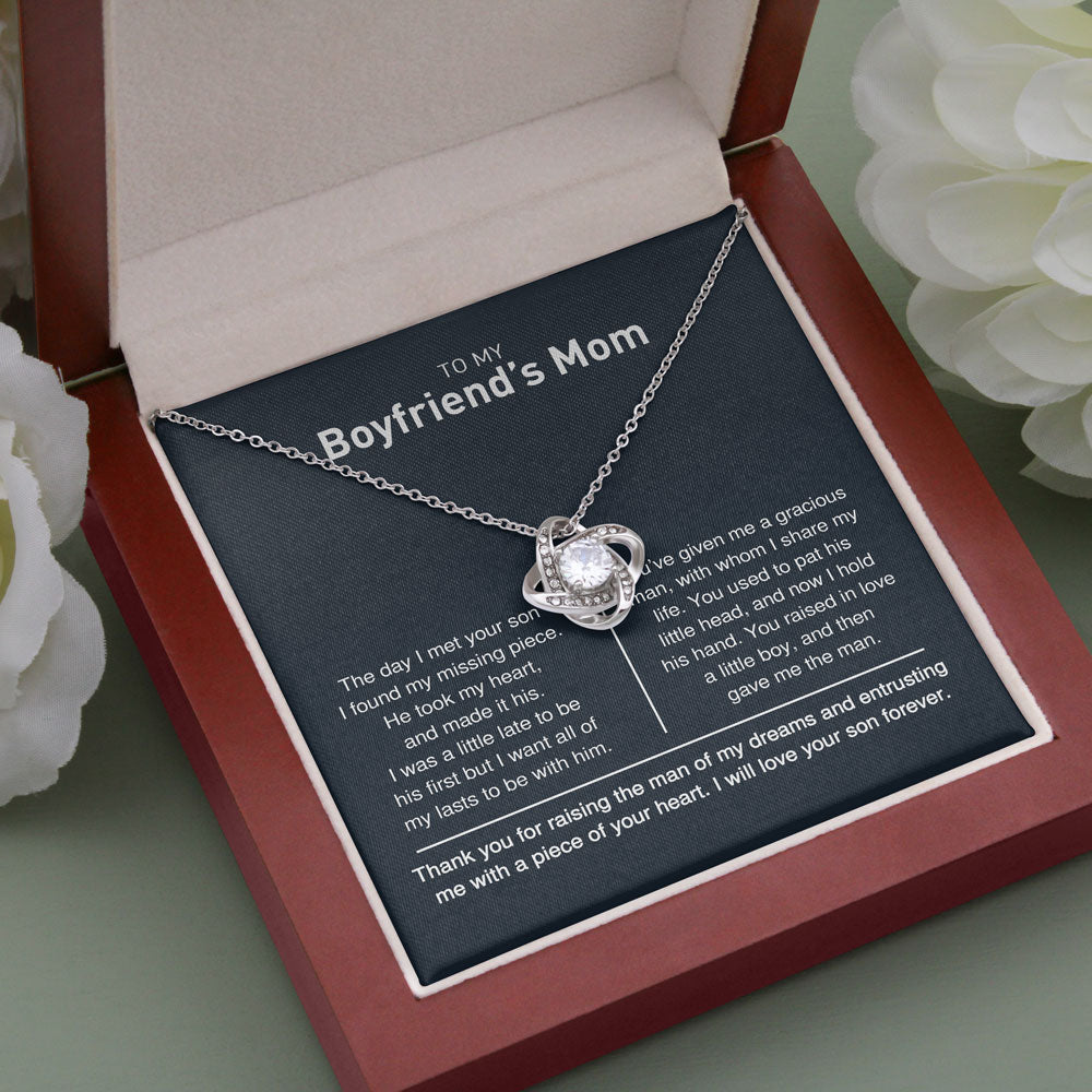 Necklace for Boyfriend's Mom, Gift for Birthday - To My Boyfirend's Mom I Will Love Your Son Forever, Love Knot Necklace