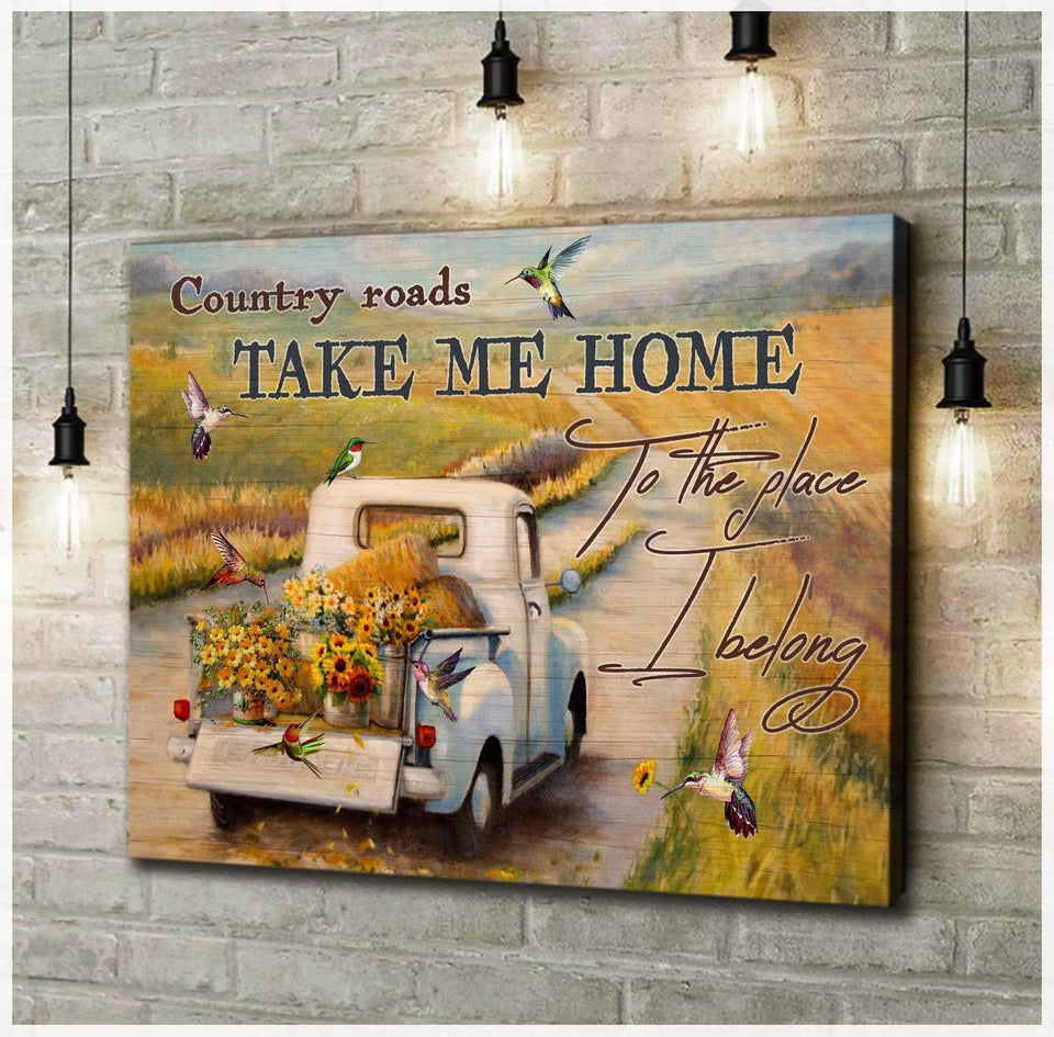 Hummingbird Premium Wall Art Canvas - Country Roads Take Me Home Premium Canvas