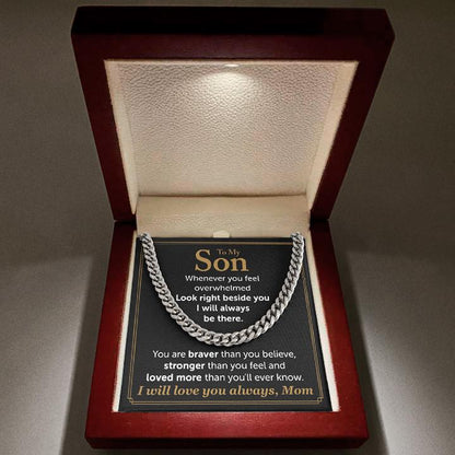 To My Son Necklace From Mom - I will love you always, Mom Cuban Link Chain Necklace