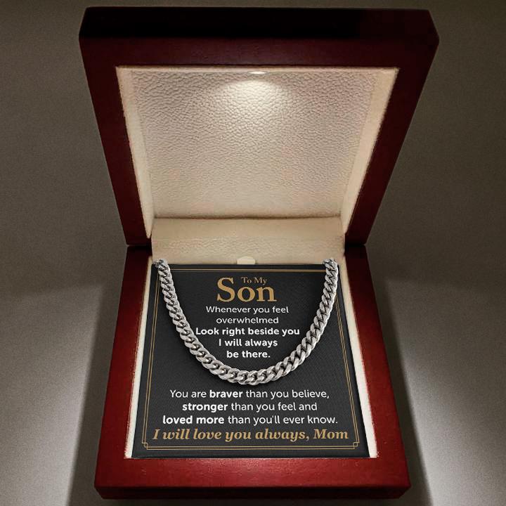To My Son Necklace From Mom - I will love you always, Mom Cuban Link Chain Necklace