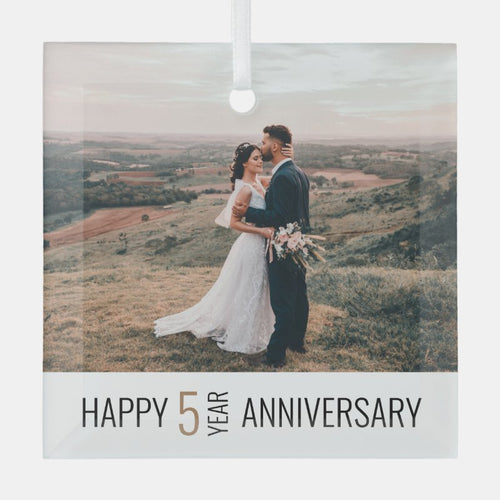 5 Years Anniversary Photo Keepsake Gift  Glass Ornament