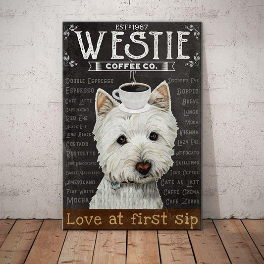 Westie Dog Coffee Company Canvas Wall Art, Wall Decor Visual Art