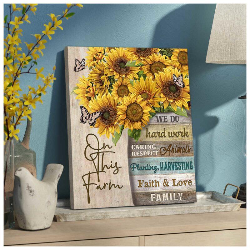 Sunflowers and Butterflies On this farm Canvas And Poster, Canvas Painting, Wall Decor Visual Art