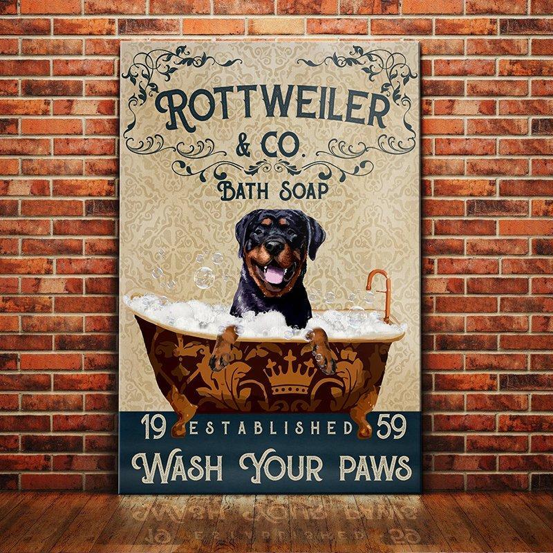 Rottweiler Dog Bath Soap Company Canvas Wall Art, Wall Decor Visual Art
