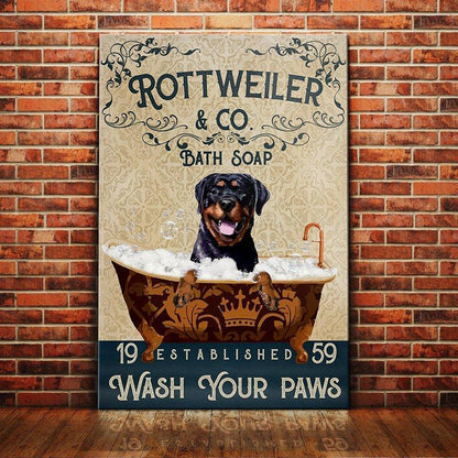 Rottweiler Dog Bath Soap Company Canvas Wall Art, Wall Decor Visual Art