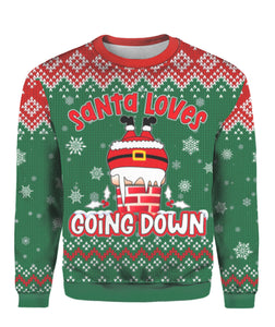 Santa Loves Going Down Funny Ugly Christmas Sweater | For Men & Women | UH1405