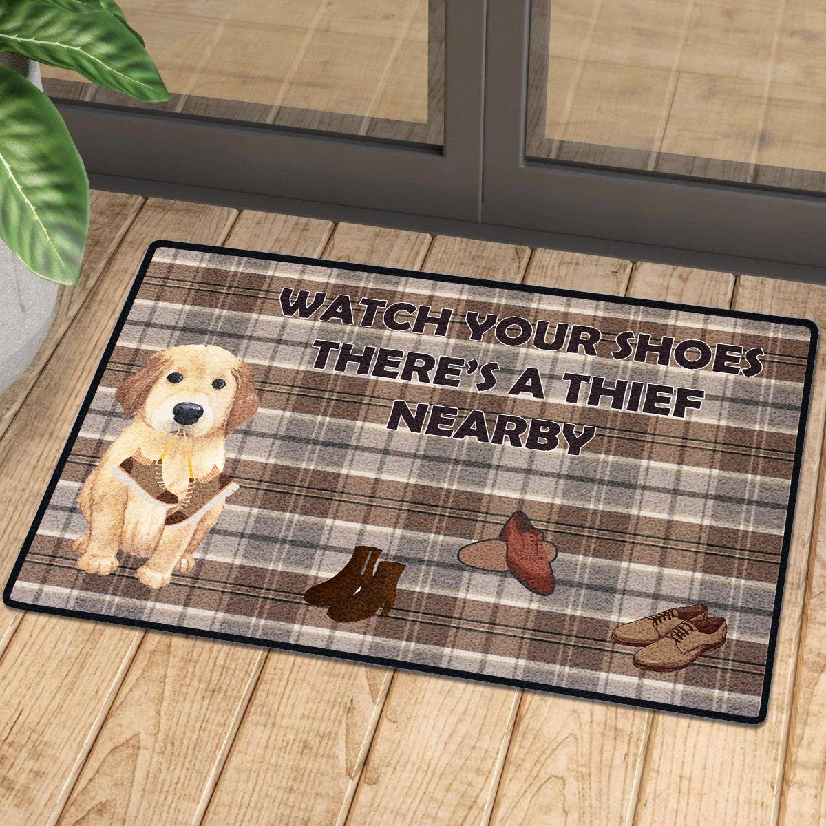 Watch Out Your Shoes Baby Golden Retriever Doormat | Colorful | Size 8x27'' 24x36''