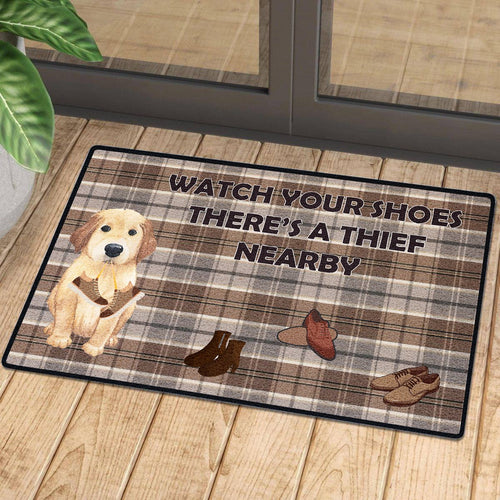 Watch Out Your Shoes Baby Golden Retriever Doormat | Colorful | Size 8x27'' 24x36''