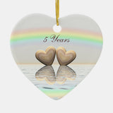 5Th Anniversary Wooden Hearts Ceramic Ornament