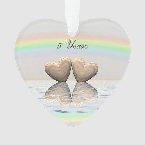 5Th Anniversary Wooden Hearts Ornament