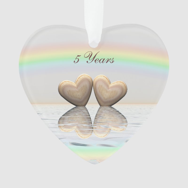 5Th Anniversary Wooden Hearts Ornament