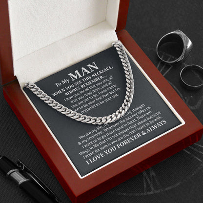 Birthday Gift for Husband, Boyfriend, To My Man Necklace I Love You Forever And Always, Wedding Anniversary, Cuban Link Chain Necklace - TGV