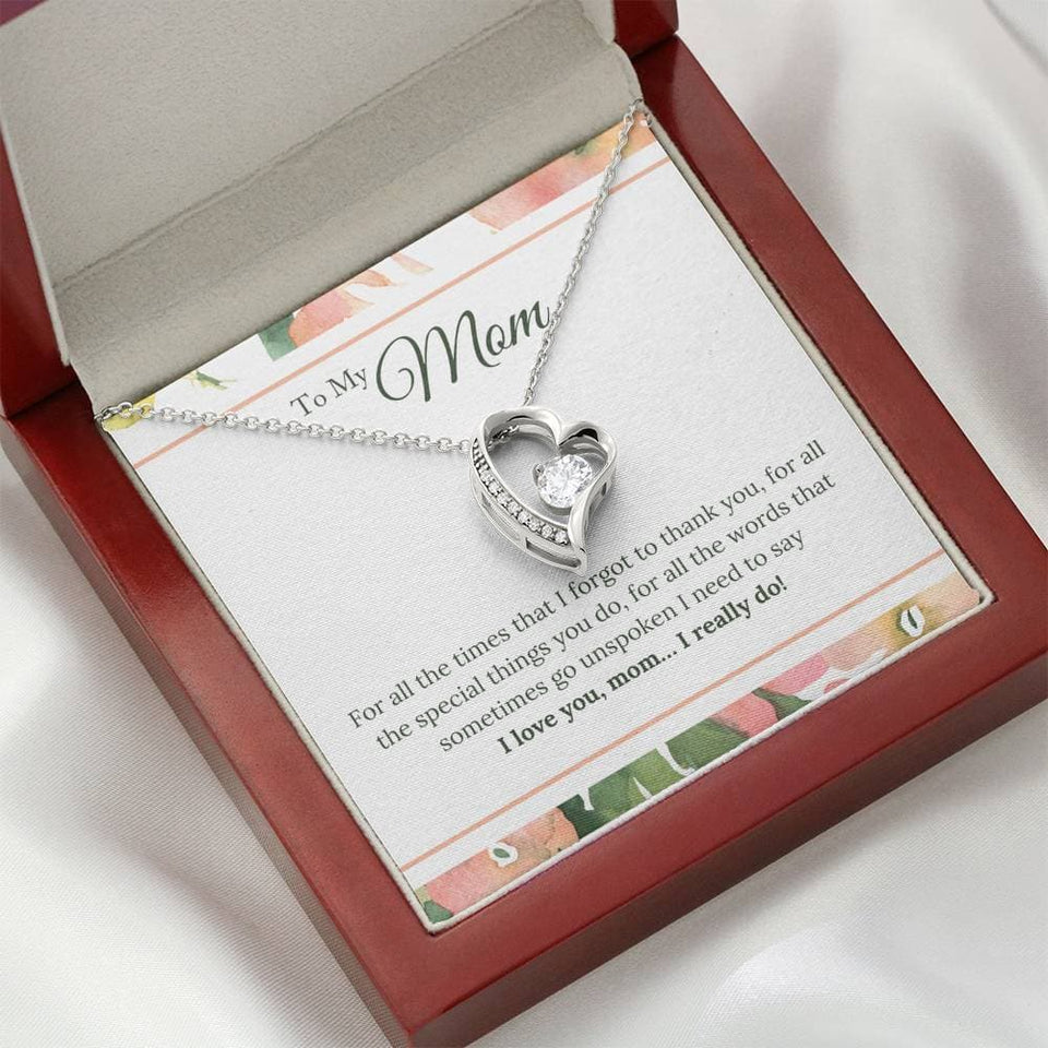 I Love You Mom I Really Do Forever Love Necklace (14K White Gold Finish)