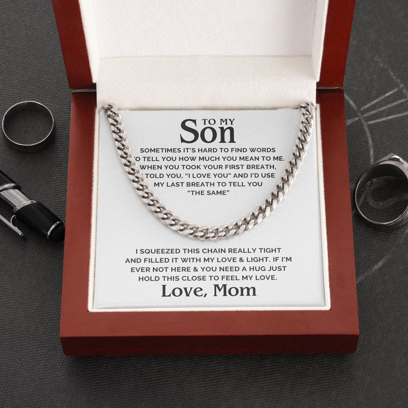 Son Cuban Link Chain Love & Light Hug & Hold Necklace from Mom - TGV