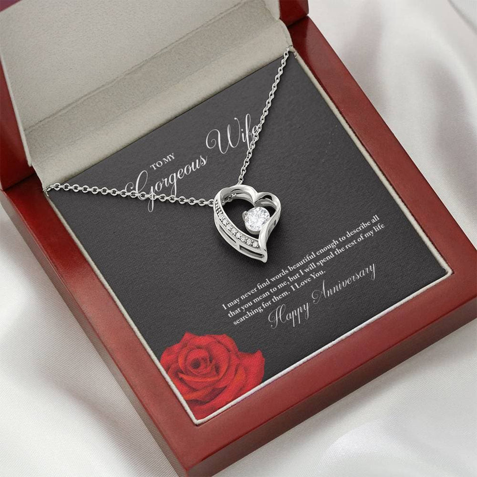 To My Gorgeous Wife Happy Anniversary Forever Love Necklace (White Gold Finish)
