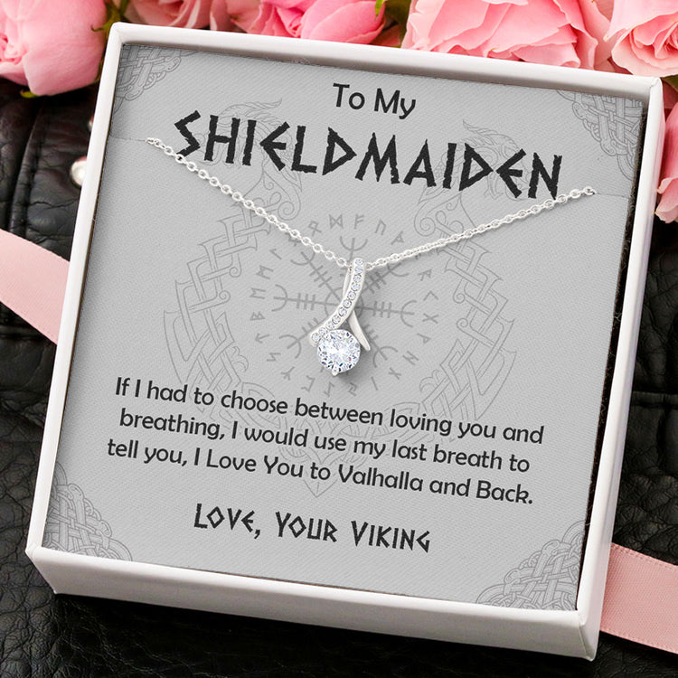 To My Shieldmaiden - Wife Girlfriend Necklace Gift - Viking Style Personalized Daugther Granddaughter Gift - I Love you to the Valhalla and back - Custom Love Knot, Eternal Hope, Alluring Beauty Necklace 052C - TGV