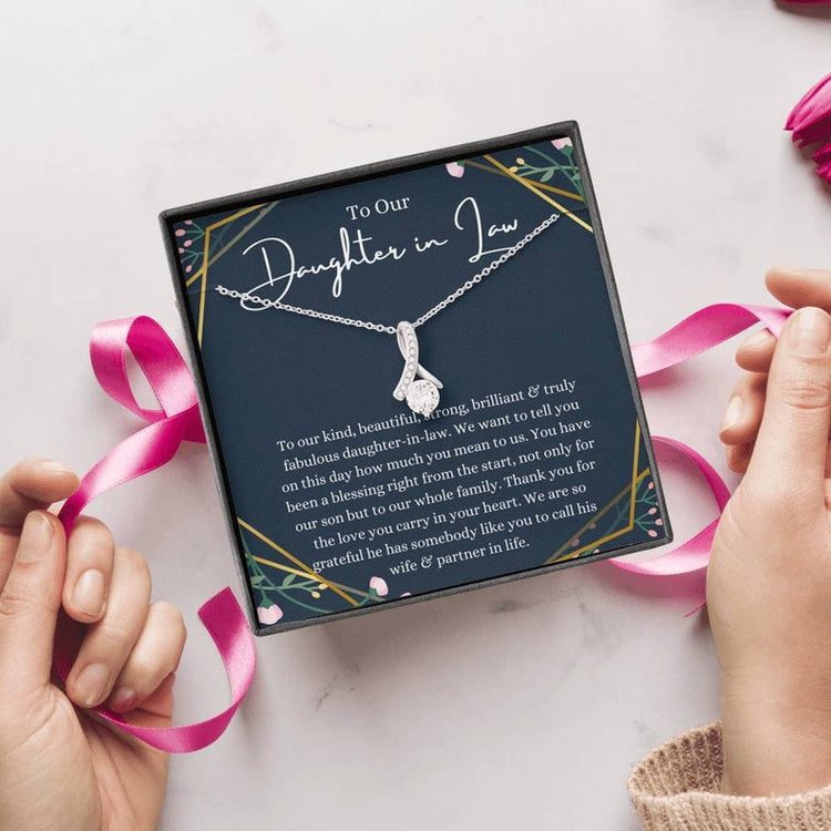 To Our Daughter-In-Law Necklace Gift On Wedding Day, Future Daughter In Law Wedding Gift, Bride Gift From Mother & Father In Law, Alluring Beauty Necklace - TGV