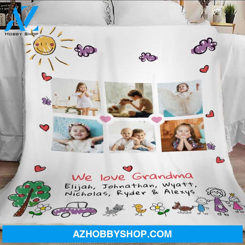 6 Photo Blanket Blanket With A Photo, Love Grandma Blanket, Fleece Blanket, Sherpa Blanket
