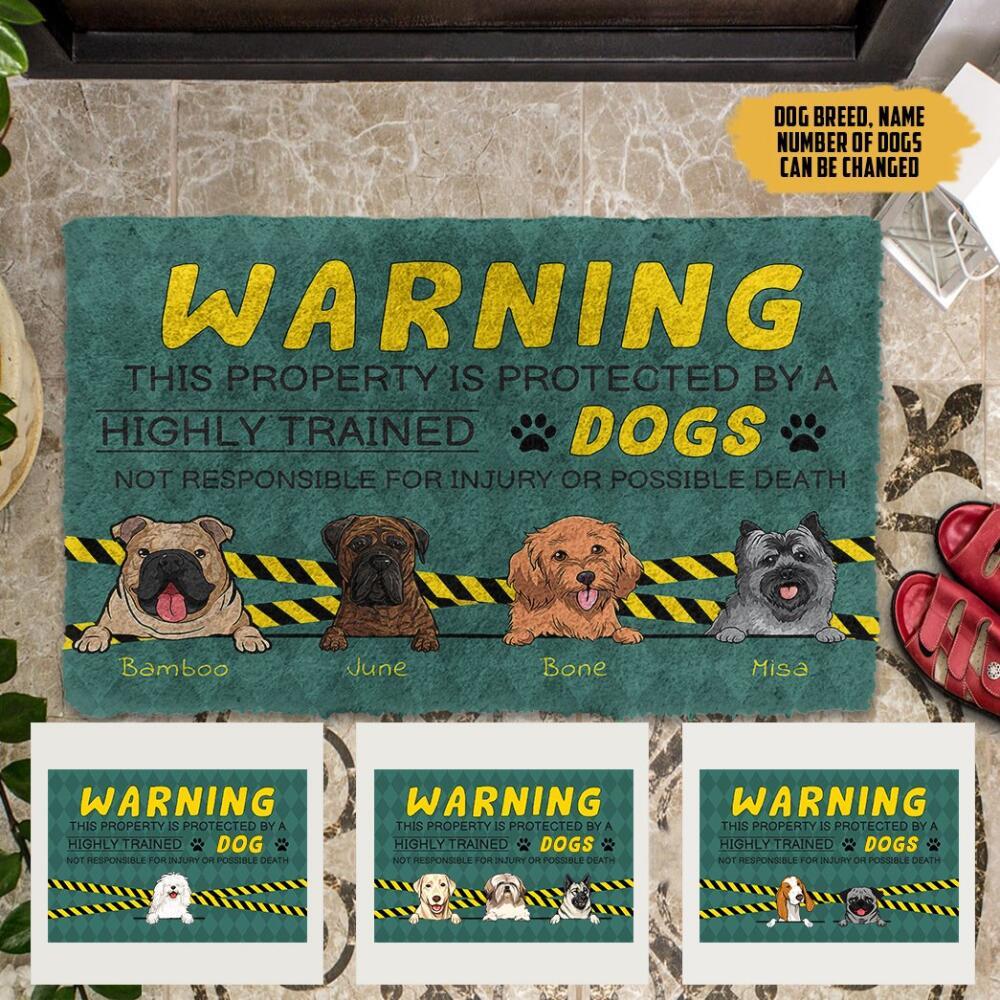 Warning This Property Is Protected By Highly Trained Dogs Personalized Doormat
