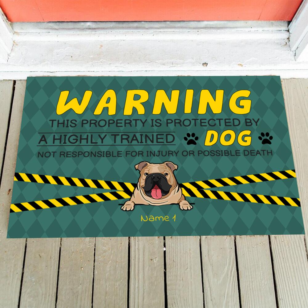 Warning This Property Is Protected By Highly Trained Dogs Personalized Doormat