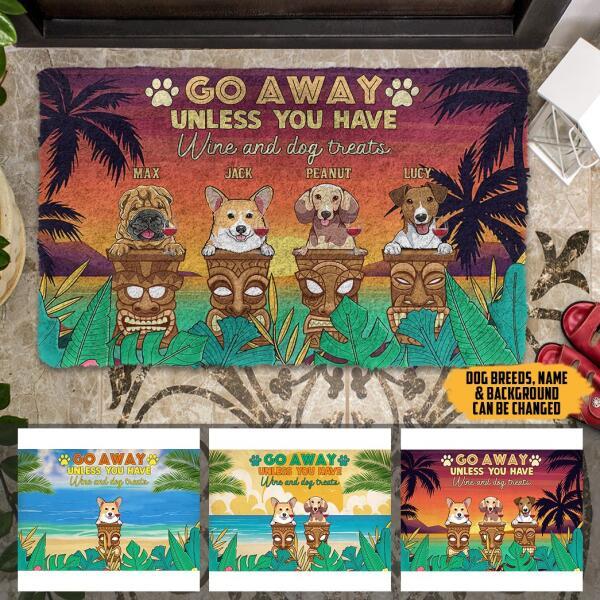 Go Away Unless You Have Wine And Dog Treats Summer Version Summer Tiki Personalized Doormat