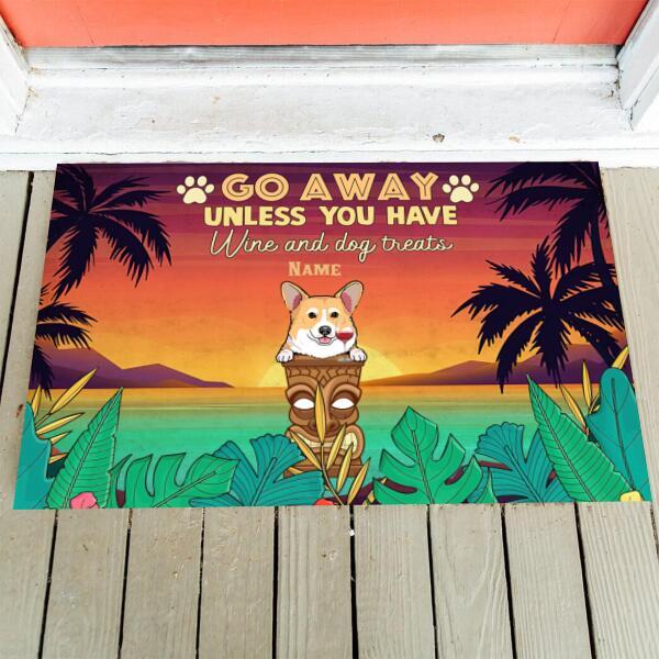 Go Away Unless You Have Wine And Dog Treats Summer Version Summer Tiki Personalized Doormat