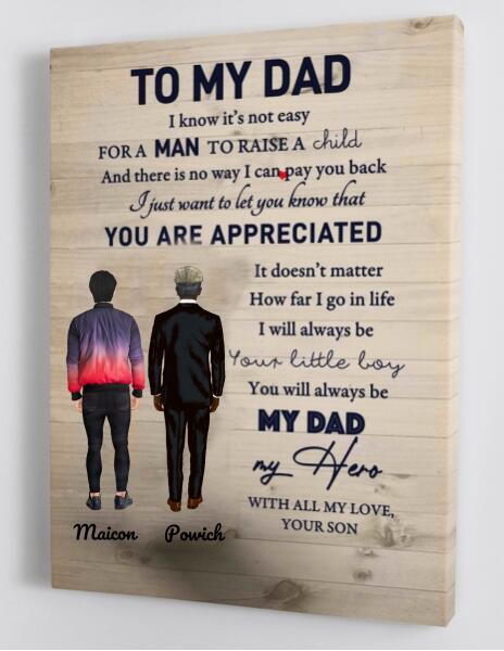 Personalized Canvas, Father And Son, To My Dad I Know It's Not Easy Canvas And Poster, Canvas Wall Art Gifts For Dad, Art Poster, Wall Decor Visual Art Best Gift For Dad