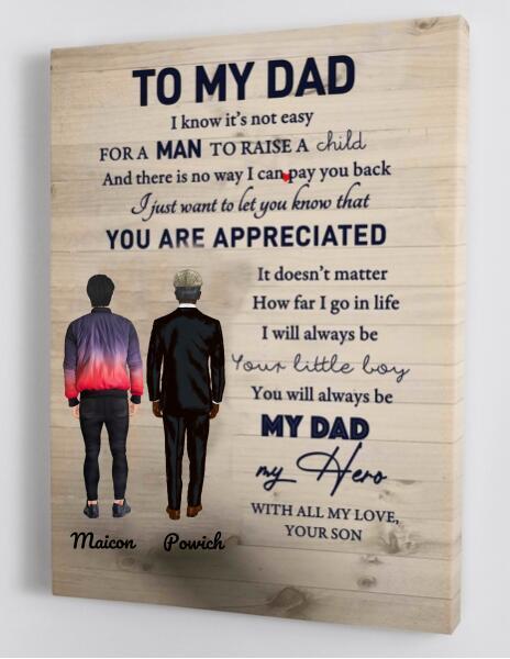 Personalized Canvas, Father And Son, To My Dad I Know It's Not Easy Canvas And Poster, Canvas Wall Art Gifts For Dad, Art Poster, Wall Decor Visual Art Best Gift For Dad