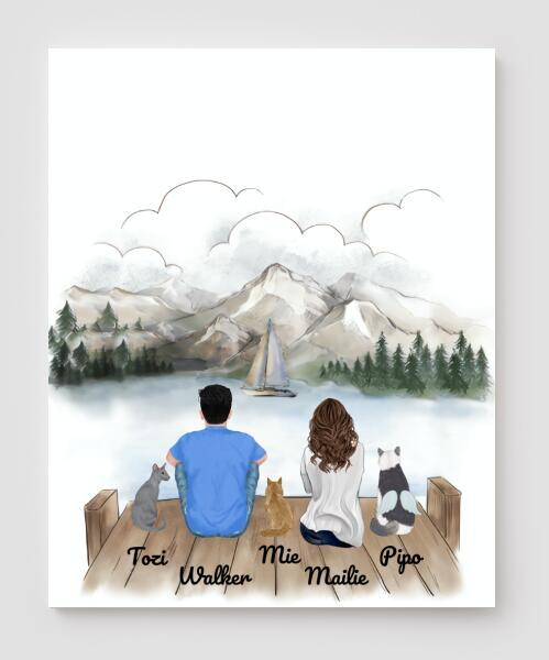Personalized Cat Canvas, Gifts For Cat Lovers Canvas Wall Art, Wall Decor Visual Art Poster, Canvas Painting, COUPLE And Cat Pg2276