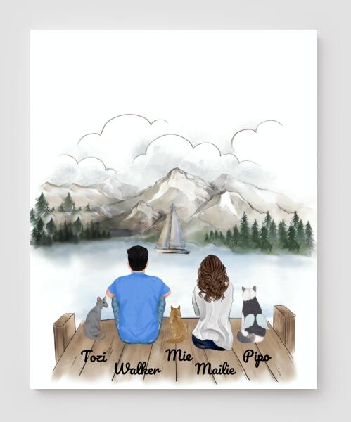 Personalized Cat Canvas, Gifts For Cat Lovers Canvas Wall Art, Wall Decor Visual Art Poster, Canvas Painting, COUPLE And Cat Pg2276