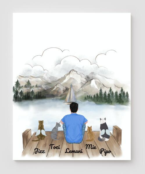 Personalized Cat Canvas, Gifts For Cat Lovers Canvas Wall Art, Wall Decor Visual Art Poster, Canvas Painting, Man And Cat Pg2277