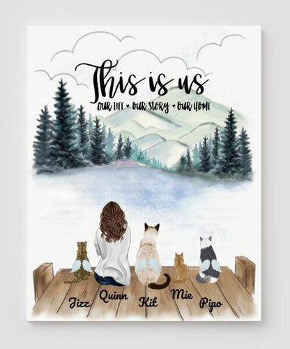 Personalized Cat Canvas, Gifts For Cat Lovers Canvas Wall Art, Wall Decor Visual Art Poster, Canvas Painting, Girl And Cat Pg2288