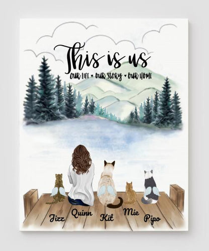 Personalized Cat Canvas, Gifts For Cat Lovers Canvas Wall Art, Wall Decor Visual Art Poster, Canvas Painting, Girl And Cat Pg2289