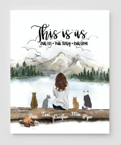 Personalized Cat Canvas, Gifts For Cat Lovers Canvas Wall Art, Wall Decor Visual Art Poster, Canvas Painting, Girl And Cat Pg2288