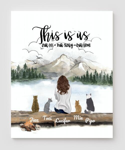 Personalized Cat Canvas, Gifts For Cat Lovers Canvas Wall Art, Wall Decor Visual Art Poster, Canvas Painting, Girl And Cat Pg2288