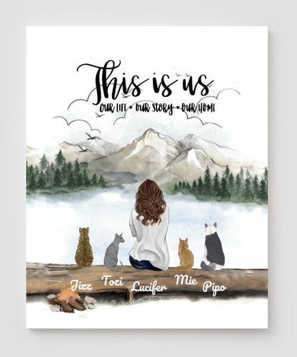 Personalized Cat Canvas, Gifts For Cat Lovers Canvas Wall Art, Wall Decor Visual Art Poster, Canvas Painting, Girl And Cat Pg2288
