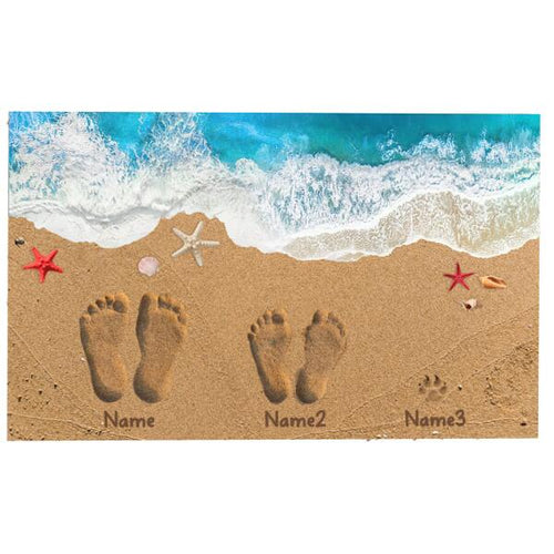Family Sand Footprints On The Beach Personalized Doormat