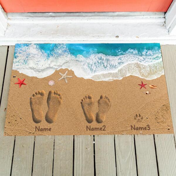 Family Sand Footprints On The Beach Personalized Doormat