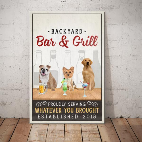 Personalized Dogs Canvas,Backyard Bar And Grill Canvas Wall Art Gifts For Dog Lovers,Dog Canvas Pg2497