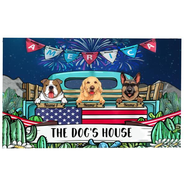 The Dog Family In Beautiful Work Fire Sky Catus Indepenence Day Personalized Doormat
